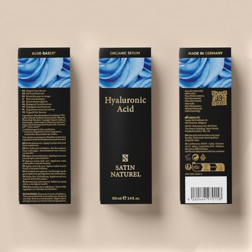 Satin Naturel Hyaluronic Acid Serum for Face 100ml, Face Skincare for a Rejuvenated Skin - Collagen Serum with Organic Aloe Vera for Sensitive Skin - Vegan Skin Care