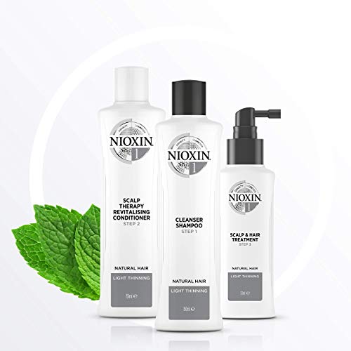 Nioxin 3-Part System, System 1 Natural Hair with Light Thinning, Hair Thickening Treatment, Scalp Therapy, Trial Kit