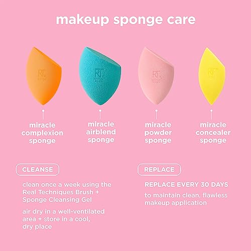 Real Techniques Miracle Powder Sponge, Makeup Blending Sponge For Powder Products, Set Makeup For Natural Finish & Cloud Skin, Buildable Coverage, Velvet Material, Latex-Free Foam, 1 Count