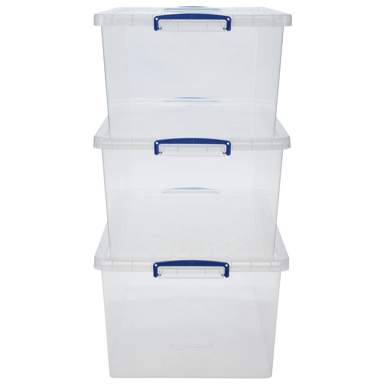 Really Useful Products 62 Litre Box, Nestable Clear, Transparent Clear, Pack of 3 in Card