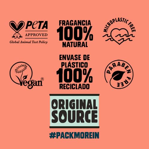 Original Source Vanilla Milk and Raspberry Shower Gel with 100% Natural Fragrance, Large Vegan Shower Gel, Paraben Free Body Shower Wash, Multipack of 6 x 500 ml