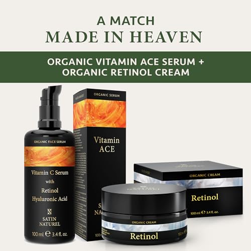 Satin Naturel Vitamin C Serum for Face + Retinol + Hyaluronic Acid + Vitamin E 100ml - Anti Aging Face Serum for Women for Dark Spots, Smoothing Fine Lines and Wrinkles Skin Brightening