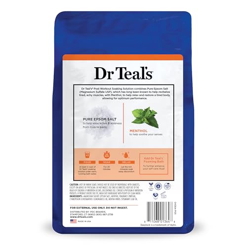 Dr Teal's Epsom Salt Magnesium Soak, Pre & Post Workout with Menthol & Essential Oils, 3 lbs