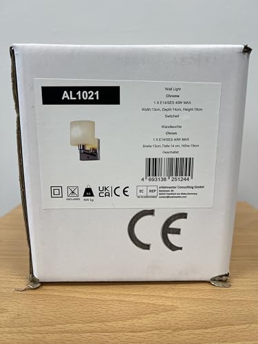 ELINKUME 1xE14 Wall Light with ON/Off Toggle Switch, Polished Chrome Finish, Oval Cylinder Shape Glass Shade, Suitable for LED Upgrade