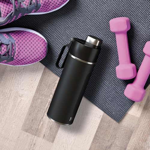 Ninja Thirsti Water Bottle and Flask 700 ML with Leak-Proof Lid, Designed for Carbonated, Hot & Cold Drinks, Ideal for Travel & Sports, Triple Insulated, Stainless Steel Bottle, Black, DW2401EUUKBK