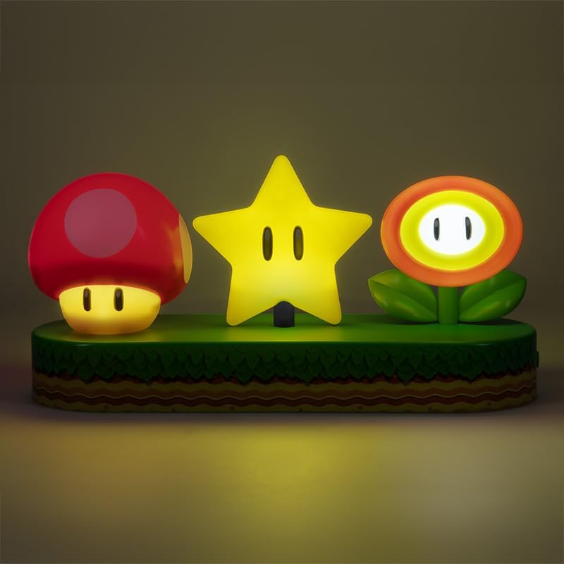 Super Mario Icon Light - Officially Licensed Mario Brothers Free Standing Desk Light, Gaming Room Decor and Merchandise for Boys and Girls, Nightlight Gift Accessory for Bedroom