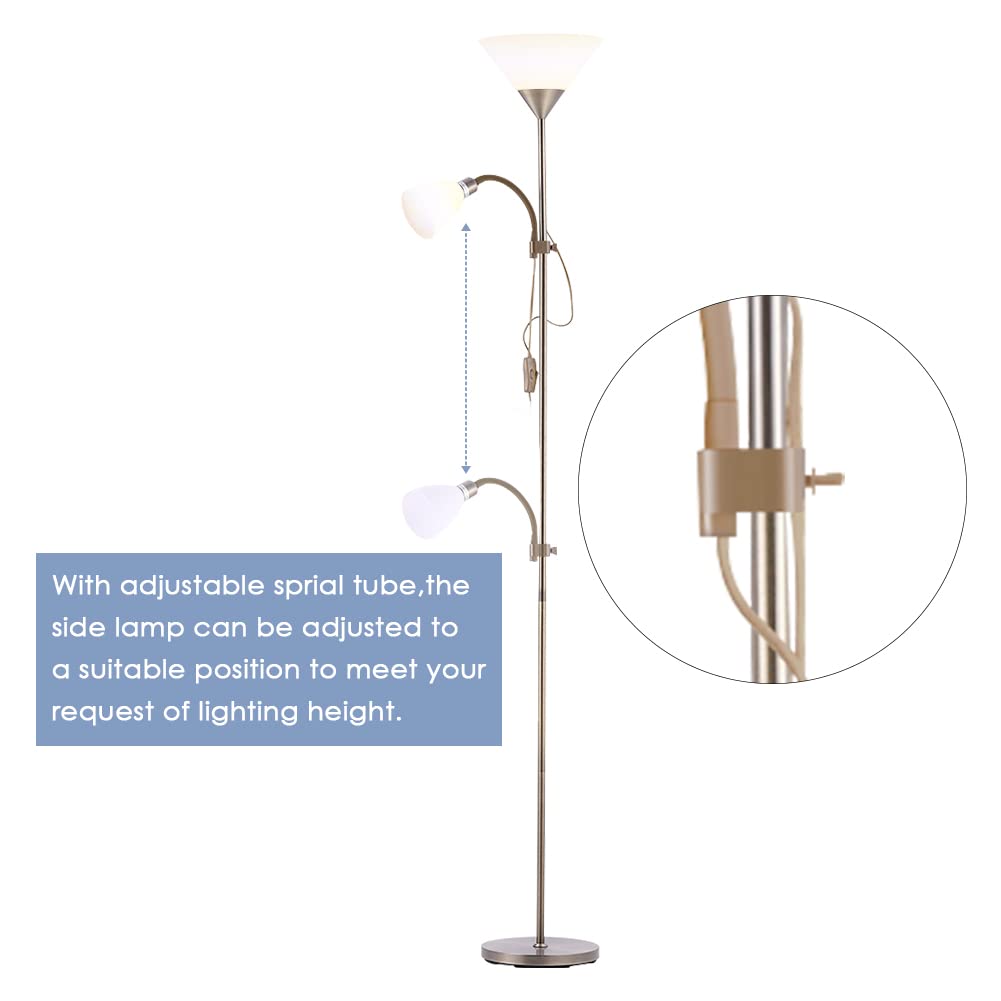 INMOZATA Mother and Children Floor Lamp Uplighter 2 Way Floor Light Reading Light with Double Button Control for Living Room Bedroom (White & Copper)