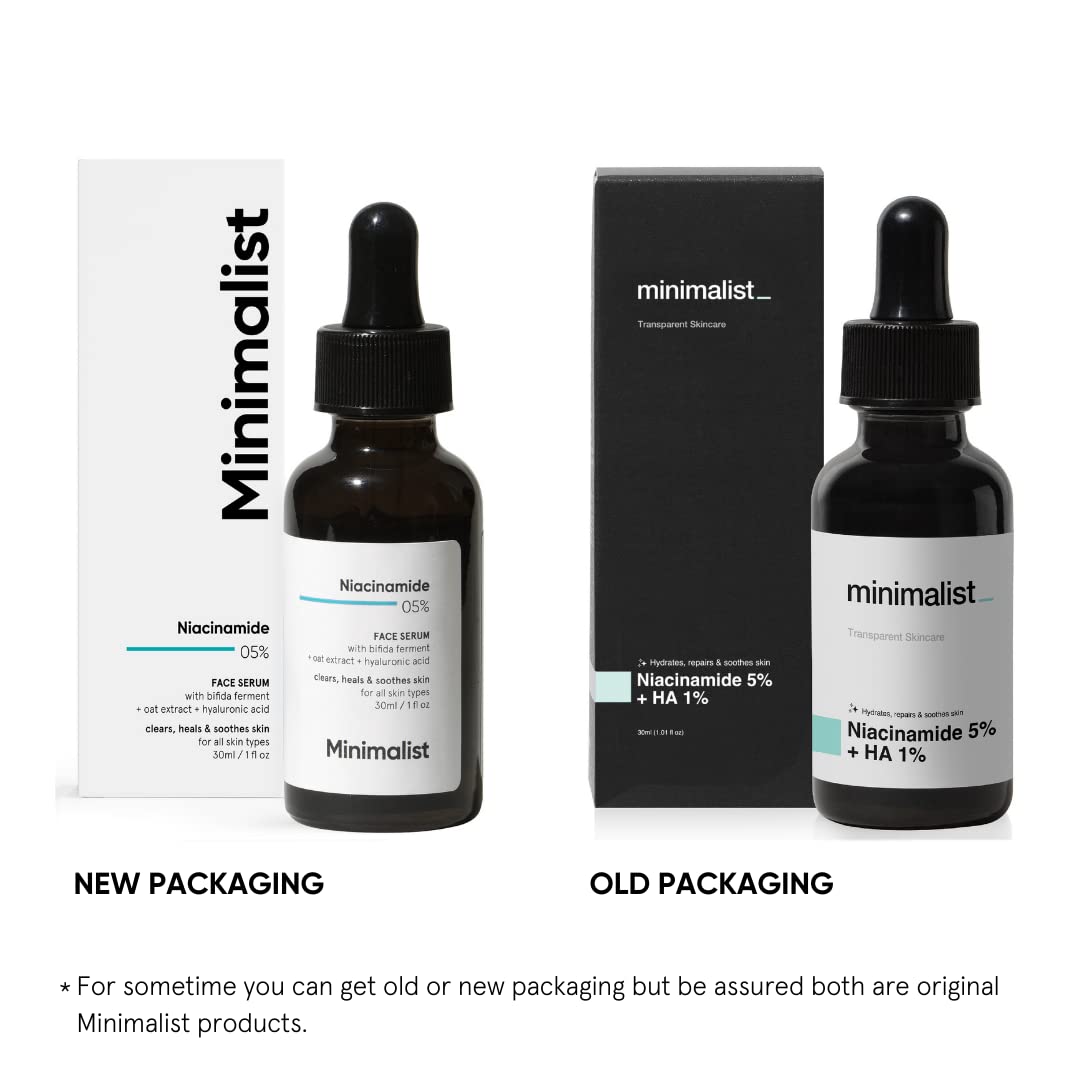 Minimalist 5% Niacinamide Face Serum for Clear Glowing Skin | Reduces Dullness, Hydrates & Repairs Skin with Vit B3 & HA | Day & Night Serum for Dry & Sensitive Skin | For Women & Men, 30 ml