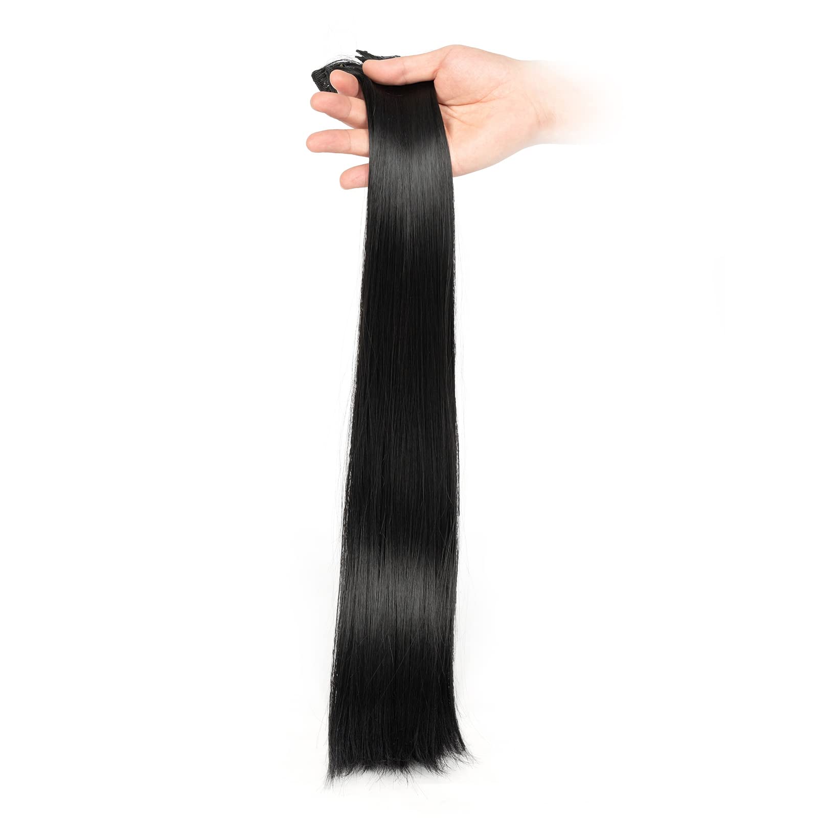 22 Inch Long Straight Clip in Hair Extensions 180 Grams 12PCS Clip in Synthetic Fiber Hair Extensions Natural Black Full Head Double Weft Hairpieces for Women