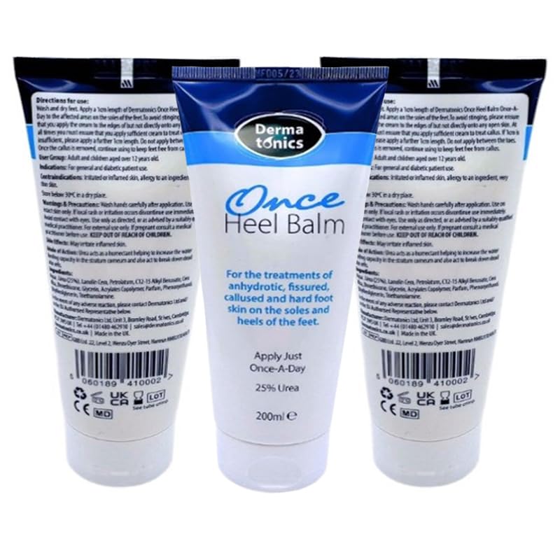 Dermatonics Once Heel Balm | Long-lasting Relief for Rough, Dry, and Callused Heels and Feet | Paraben-free and Clinicaly Proven | Visible Result in 8 Days | Pack of 3 x 200 ml