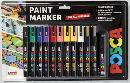 Posca Pens PC-5M Acrylic Felt Tip Coloured Permanent Paint Markers for Adults and Kids. Perfect for Colouring, Fabric, Graffiti, Watercolour, Outline Drawing, Window and Glass Art. 12 Pack