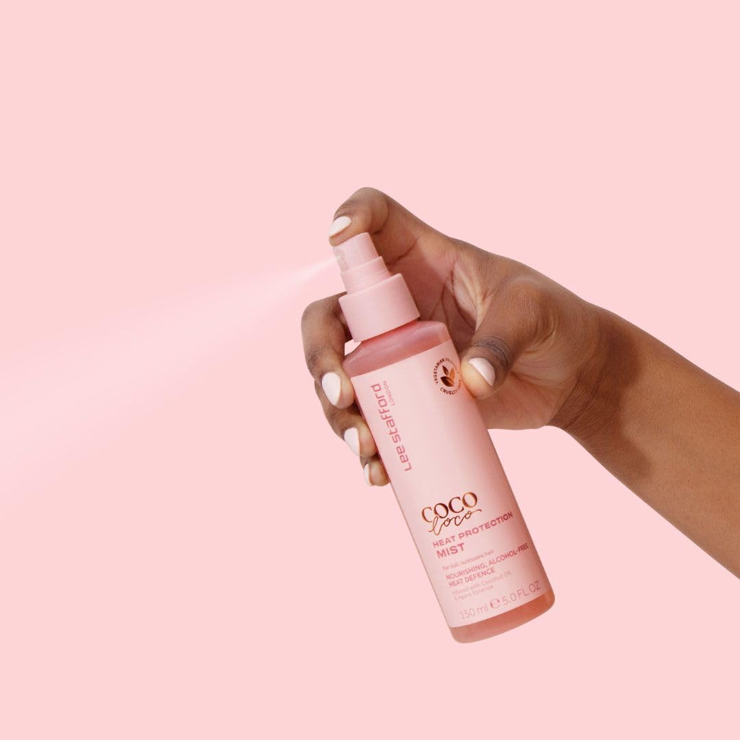 Lee Stafford Heat Protectant Spray | Coco Loco Collection - Lightweight, Frizz Control Thermal Defense Shine Mist for Daily Use, Flat Iron & Blow Dry Safe, Coconut Scented, 6.7 Fl Oz