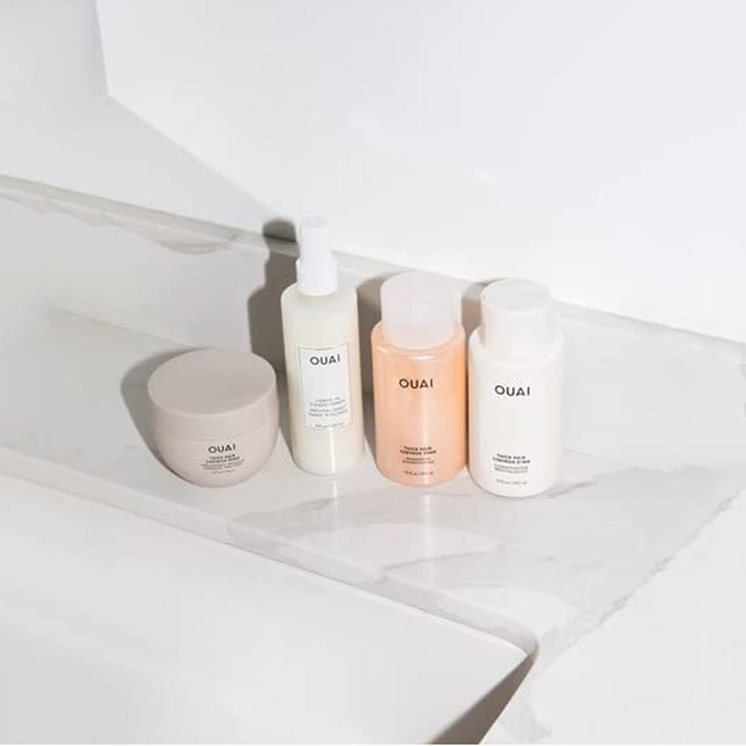 OUAI Thick Shampoo + Conditioner Set - Fight Frizz and Nourish Dry, Thick Hair with Keratin, Marshmallow Root, Shea Butter & Avocado Oil - Free of Parabens, Sulfates & Phthalates - 300 ml Each