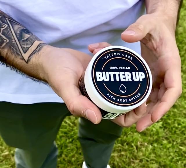 Butter Up Tattoo Aftercare - Heals & Brightens Tattoos, Vegan, Natural, Organic, Cruelty Free, Rich Creamy Body Butter 100ml