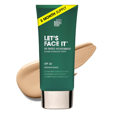Shakeup Cosmetics Mens Tinted Moisturiser, Vegan Makeup for Men, Natural Coverage for Redness & Blemishes, 24hr Moisturisation with SPF, Easy Application, Medium Shade, 50ml. Aka. LET'S FACE IT