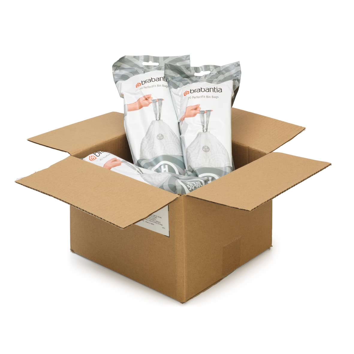 Brabantia PerfectFit Trash Bags (Size H/13.2-16 Gal) Thick Plastic Trash Can Liners with Drawstring Handles (120 Bags)