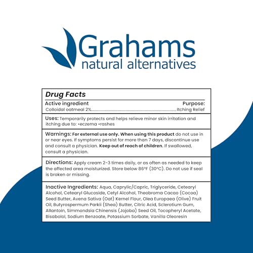 Grahams Natural Face & Eyelid Eczema Cream - Face Cream for Eczema, Dermatitis & Itch Relief - with Colloidal Oatmeal for Dry Skin, Redness & Inflammation | Hypoallergenic & Steroid-Free (100g)
