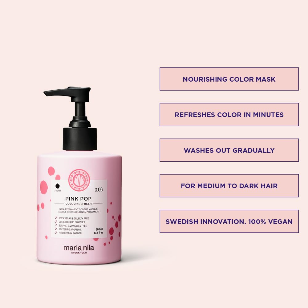 Maria Nila Colour Refresh, Pink Pop 300 ml, Pink Hair Mask, Semi-Permanent Pigments, 100% Vegan & Sulfate/Paraben free