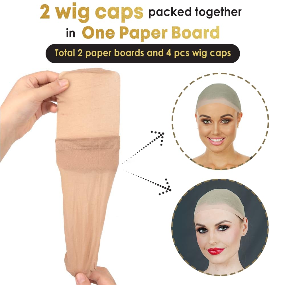 ALLAURA 4 Nude Stocking Wig Caps - Stretchy Nylon Liner Weaving Caps for Women, Men, Halloween Cosplay