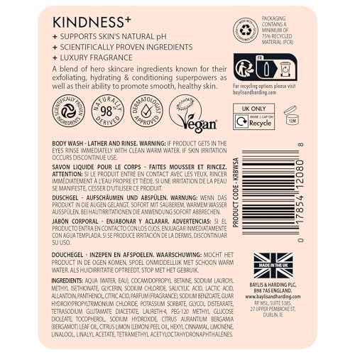 Baylis & Harding Kindness+ Salicylic Acid Cleanse & Renew 500ml Body Wash (Pack of 3) - Vegan Friendly