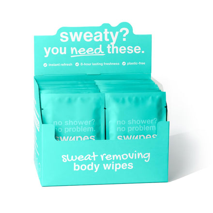 Swypes | 30 Large Individually Wrapped 100% Biodegradable Dual Sided No Rinse Body Wipes for Face & Body | Vitamin-E Infused | For Sports Gym Wipes Travel Camping Festival