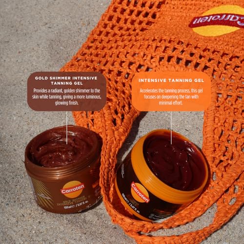 Carroten Gold Shimmer Intensive Tanning Gel | Browning & Bronzing Tan Accelerator | Water-Resistant with Carrot and Coconut Oil | Vitamin A & E For Moisture and Hydration | Made in Greece | 5 Fl Oz