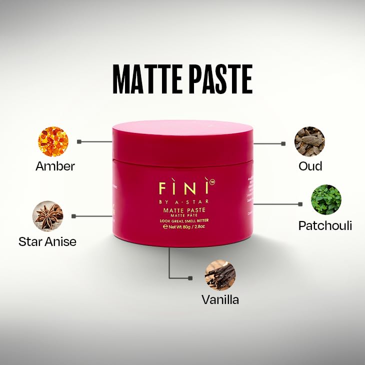 FINI by A-Star Matte Paste for Men – Volumizing Hair Clay with Natural Look & Strong Hold, Matte Finish, Oud Fragrance