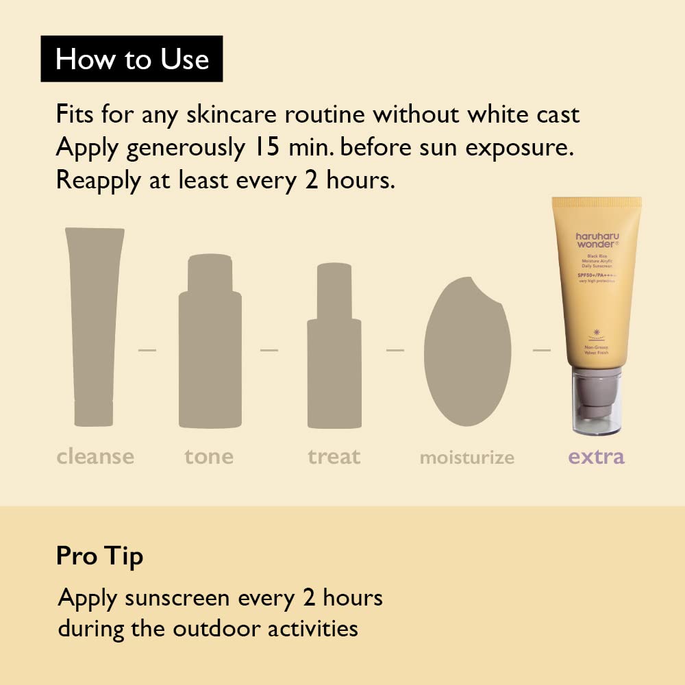 Haruharu Wonder Black Rice Moisture Airyfit Daily Sunscreen, Non-Greasy Velvet Finish, No-white Cast, 50ml (Pack of 2)