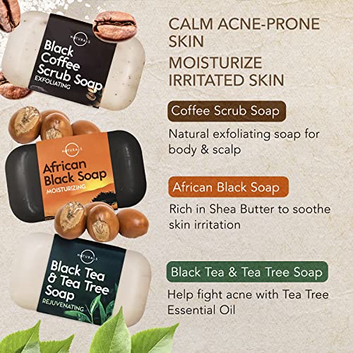 O Naturals 6pack Moisturizing Black Soap - Natural Soap Bar - Body Soap Bars, Face Soap & Hand Soap Shower Soap, Body Wash Bar - Gift for Women