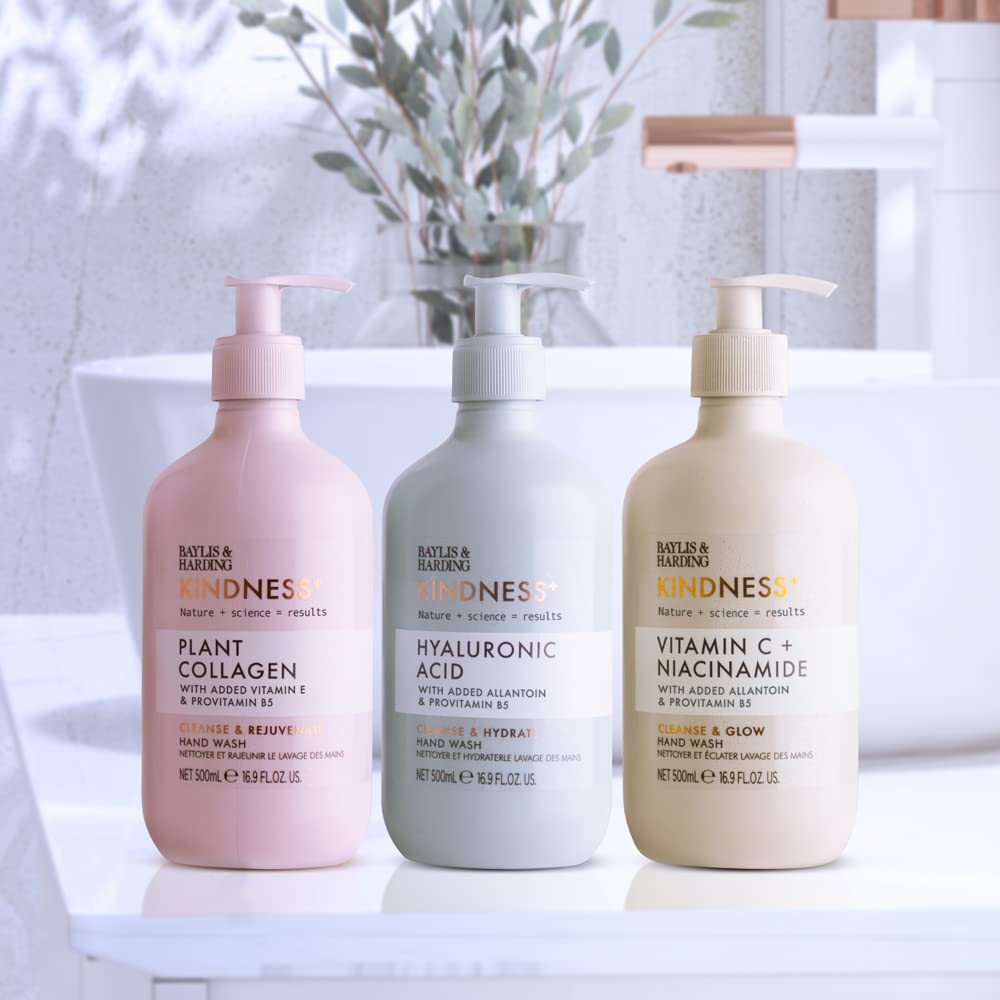 Baylis & Harding Kindness + Plant Collagen, Rose Water & Coconut Milk Fragrance, 500 ml Cleanse & Rejuvenate Hand Wash (Pack of 3) - Vegan Friendly