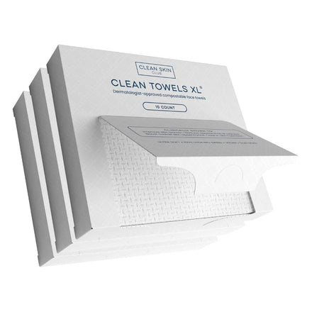 Clean Skin Club Clean Towels XL, 100% USDA Biobased Dermatologist Approved Face Towel, Disposable Clinically Tested Face Towelette, Facial Washcloth, Makeup Remover Dry Wipes, 3 Travel Pack, 30 ct