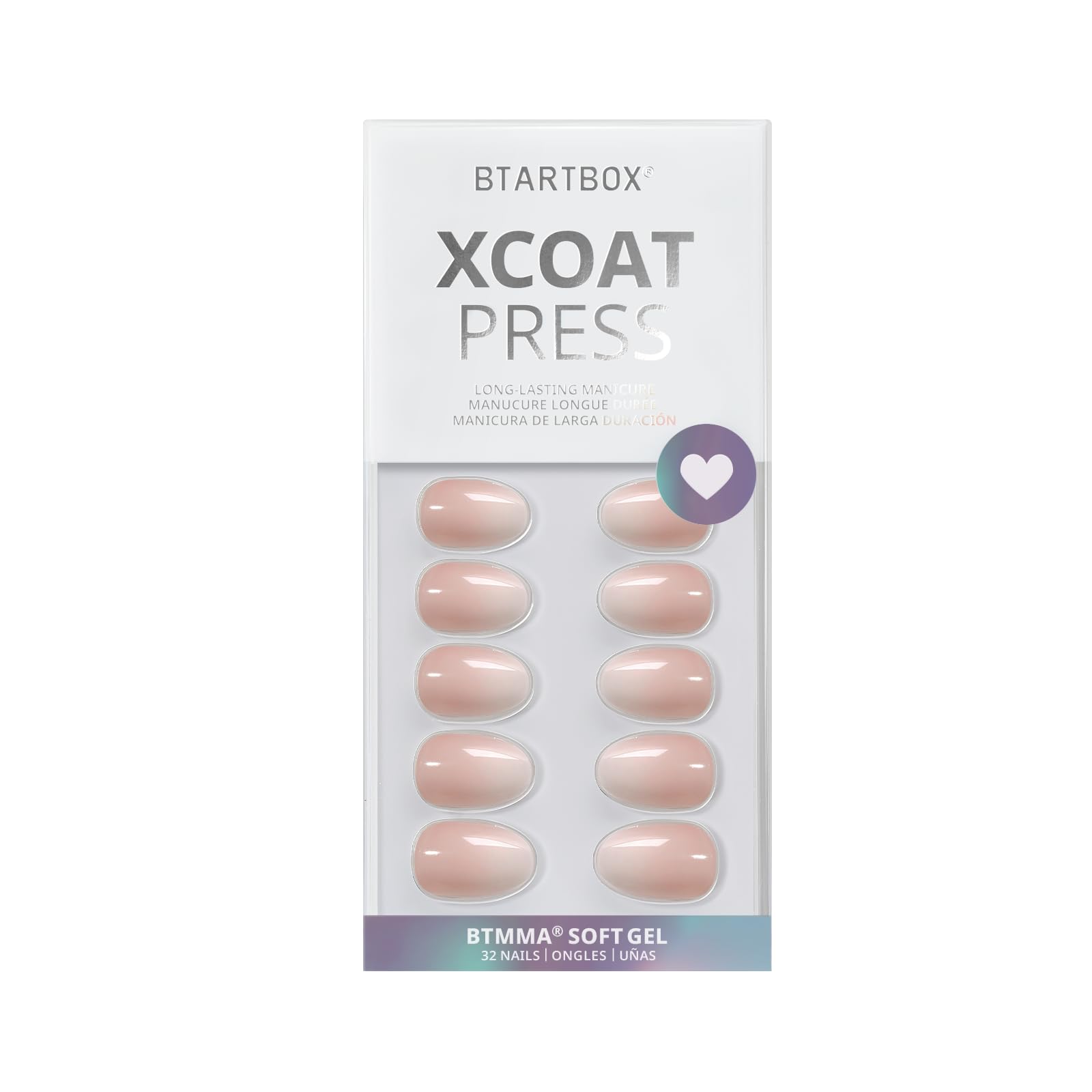BTArtbox Extra Short Press On Nails - Peach Ombre Almond False Nails with Glue, Lightweight Natural Stick on Nails for Women in 16 Sizes, 32 Pcs Soft Gel Fake Nail Kit