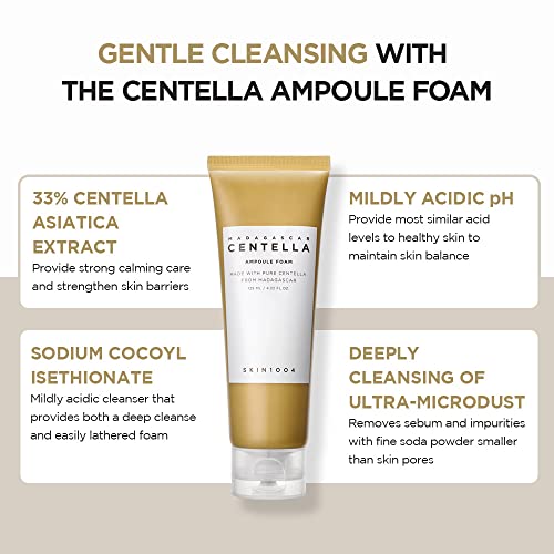 SKIN1004 Madagascar Centella Ampoule Foam 4.22 fl.oz, 125ml, Low pH Foam Cleanser, Natural Soda Powder Coconut Surfactant and EWG Green Grade