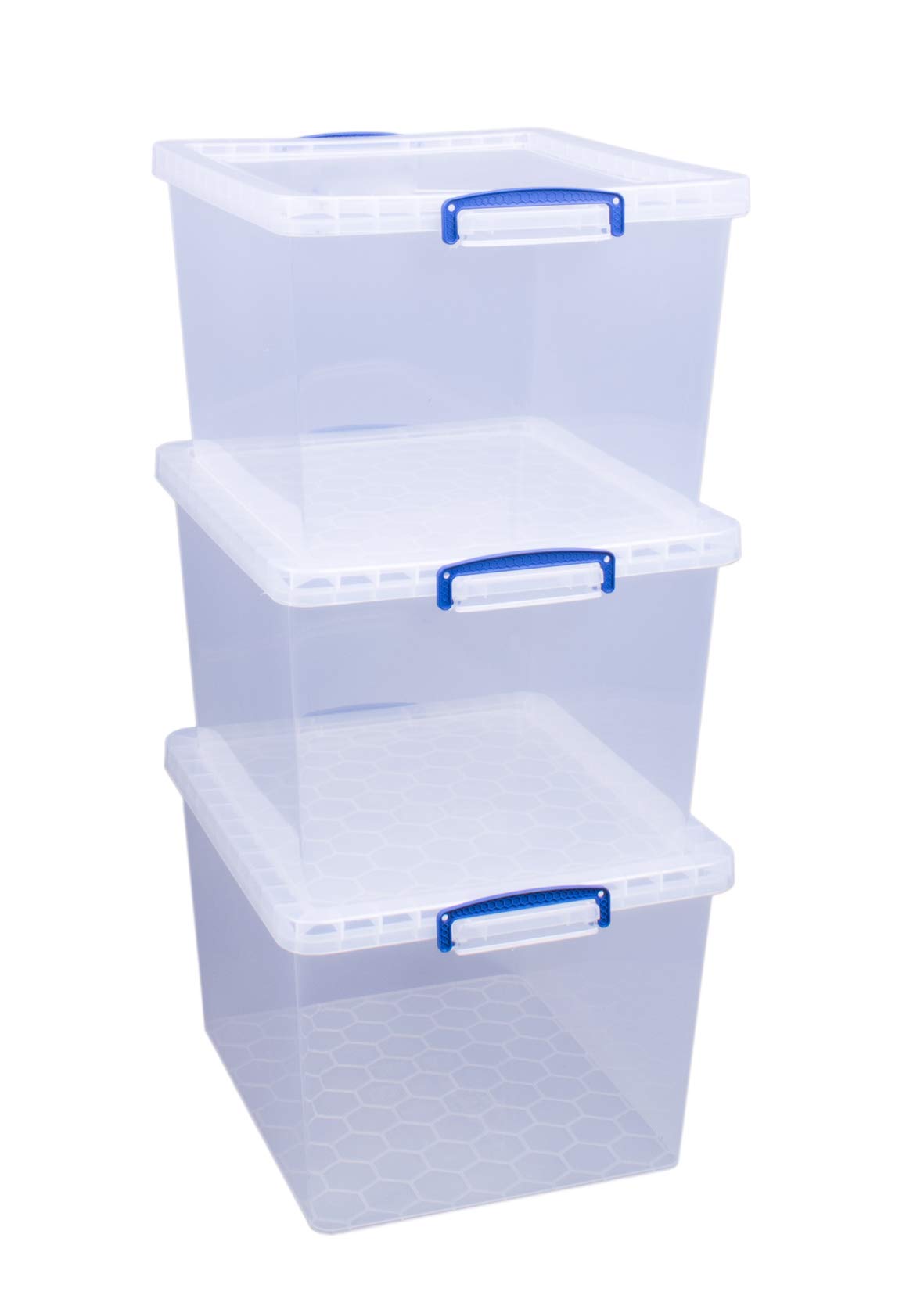 Really Useful Products 33.5 Litre Box, Nestable Clear, Pack of 3 in Card
