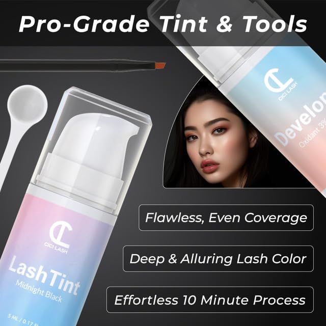 Lash Lift and Tint Kit with Keratin Conditioning by CICI | Instant Professional Perming, Lifting & Tinting for Eyelashes | Black Color Dye | Long-Lasting Salon Results At Home | DIY Tools and Supplies