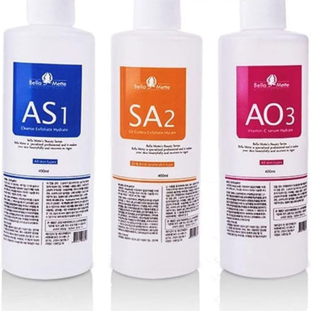 Facial Beauty Aqua Peel Solution 400ml Per Bottle Aqua Hydra Peeling Solution Face Cleansing Serum 3 Bottles and Moisturizing for Hydra aqual Peel Machine Solution AS1/SA2/AO3