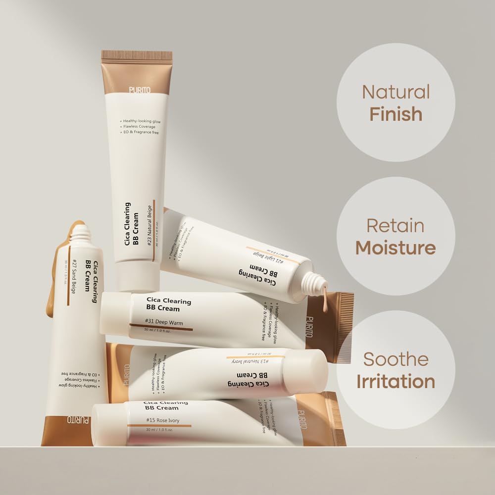 PURITO Cica Clearing BB Cream #21 Light Beige 1 fl.oz / 30ml, Vegan bb cream, foundation, cruelty free