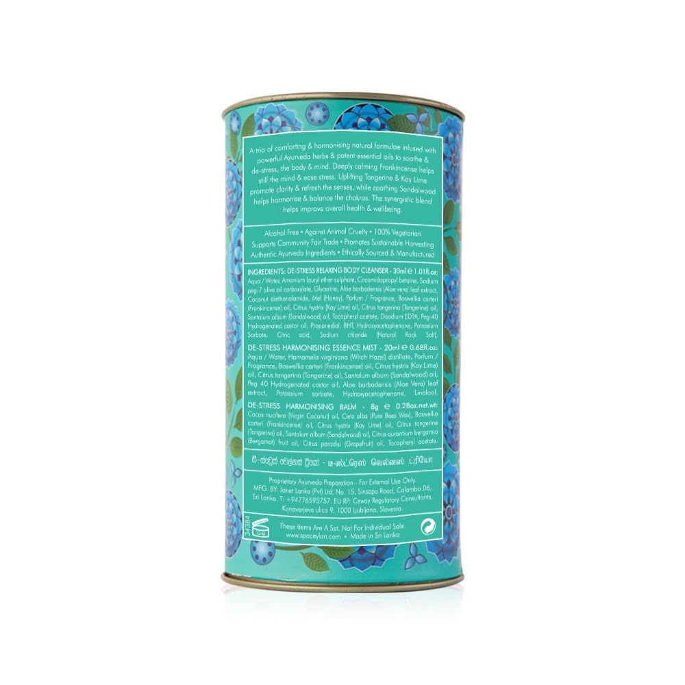 SPA CEYLON De-Stress Wellness Trio Set | Holistic Spa Essentials for Calming | Natural Ingredients | Ayurvedic | Frankincense | Essential Oil | Shower Gel, Body Mist, Balm | Gift set