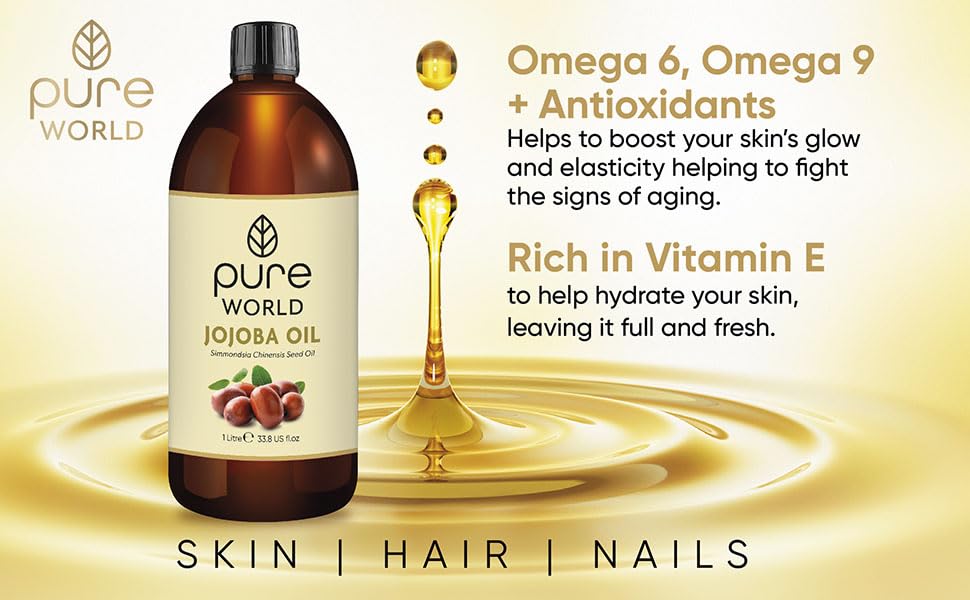 Pure World Natural Jojoba Oil… Jojoba Oil, 1 Litre Jojoba Oil Cold Pressed 100% Pure and Undiluted