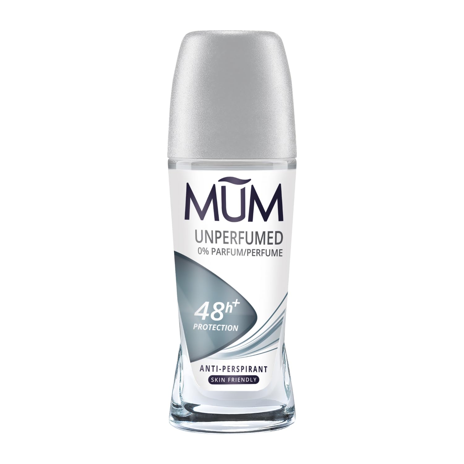 Mum Unperfumed Roll On Deodorant, 48 Hours Plus Protection, Alcohol Free Womens Mens Deodorant, Anti-Perspirant, Vegan, Sustainable Glass Bottle, Fragrance Free, 50 ml, Pack of 6