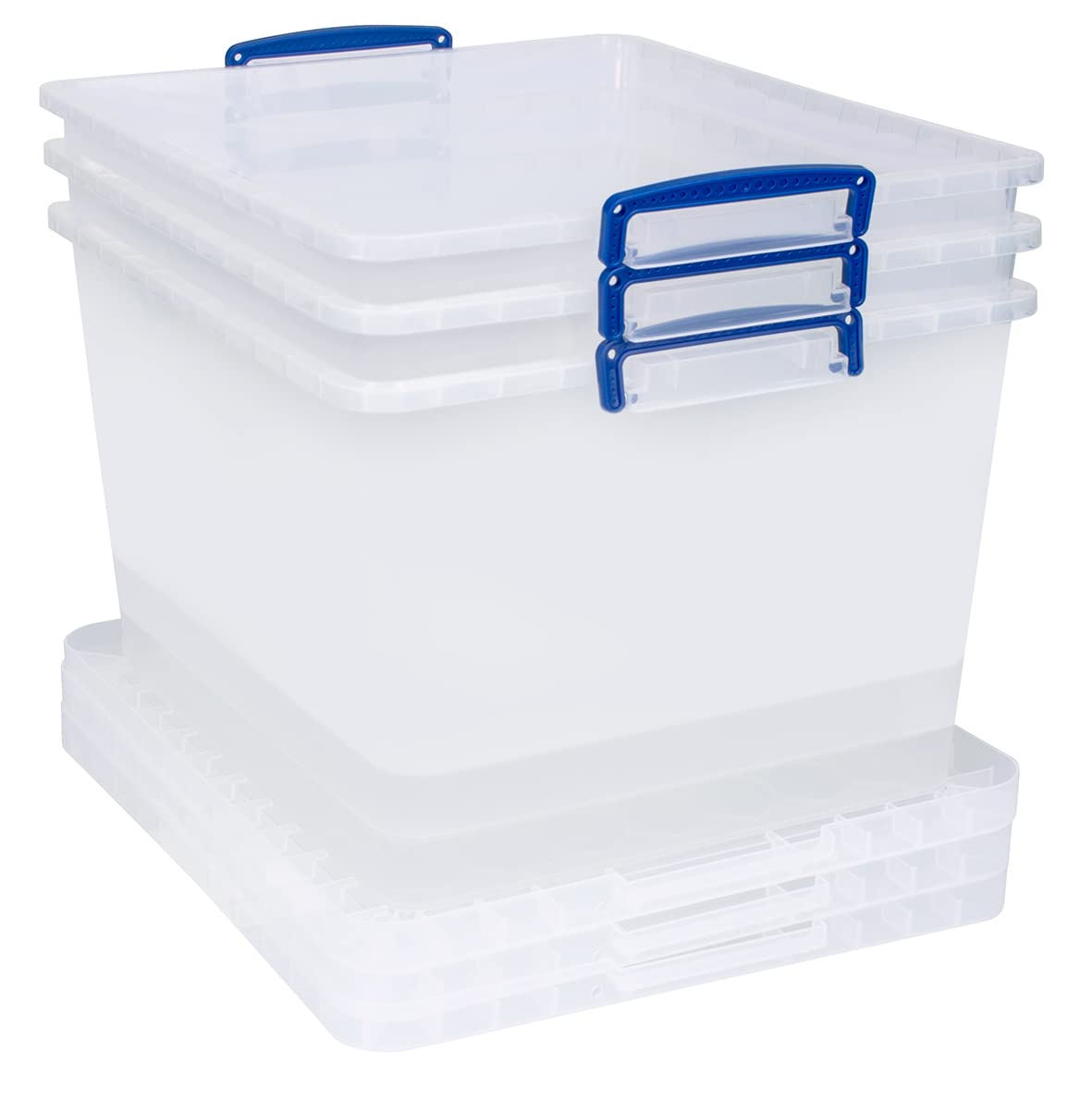 Really Useful Products 33.5 Litre Box, Nestable Clear, Pack of 3 in Card