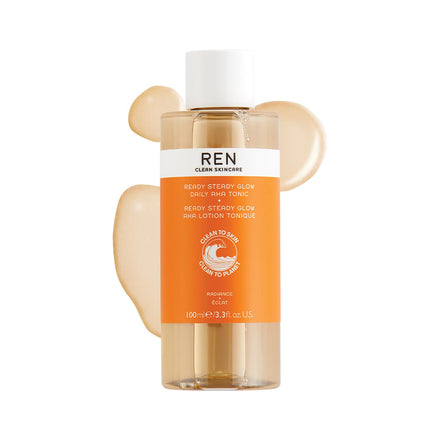 REN Ready Steady Glow Daily AHA Tonic, 100ml – Exfoliating Toner with Lactic Acid and Salicin, Brightens Skin, Reduces Pores and Fine Lines, Smooths Texture for an Even Complexion