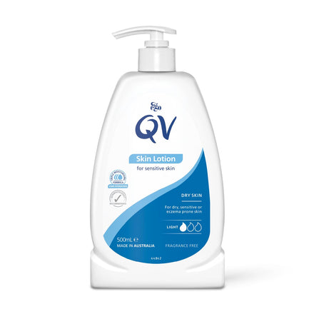 QV Lotion (500ml) Lightweight Hydrating Moisturiser for Dry, Sensitive Skin, Emollient Body Lotion, Fragrance Free, Noncomedogenic Body Cream, Soothing Skin Care for Eczema, Psoriasis, Dermatitis