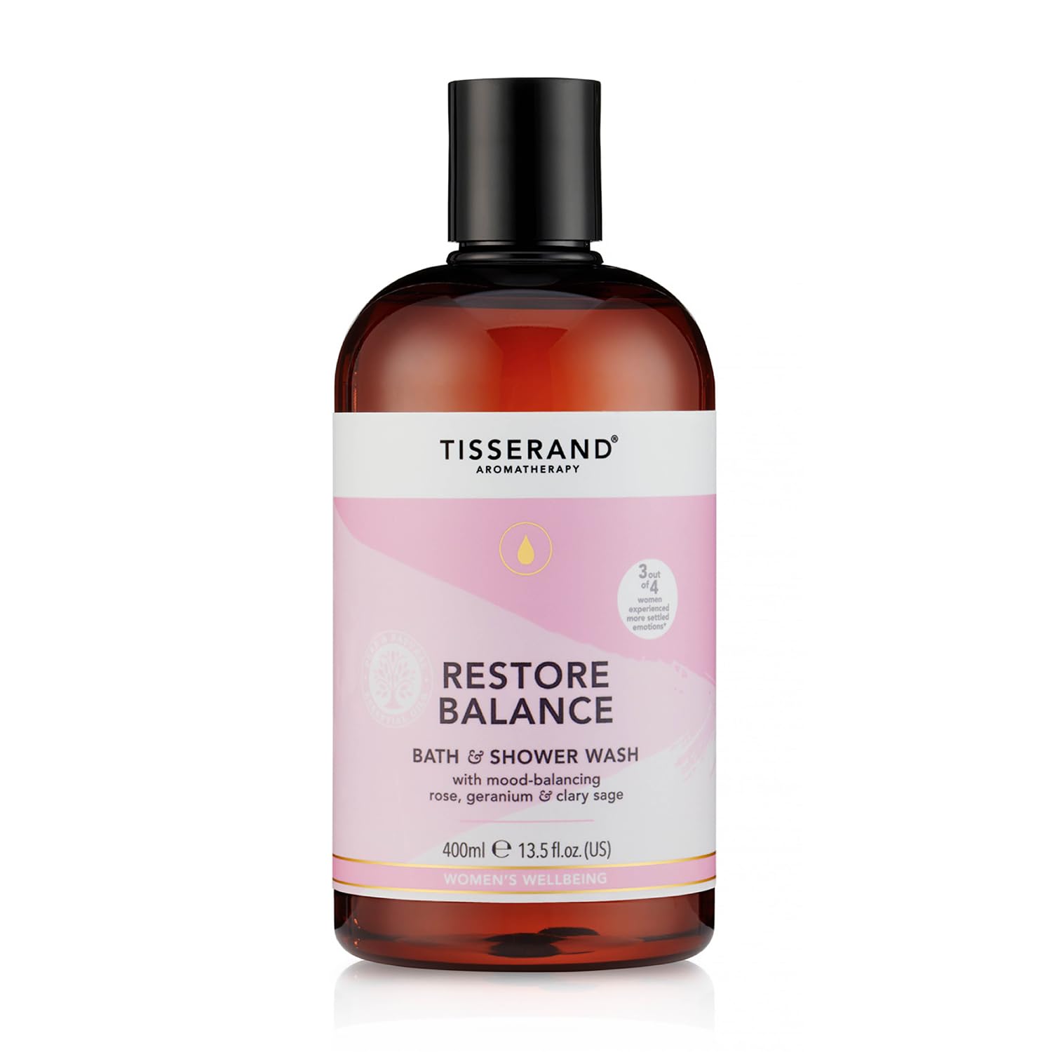 Tisserand Aromatherapy - Restore Balance Bath & Shower Wash - Perimenopause, Menopause & Menstruation Support for Women - Rose, Clary Sage & Geranium - 100% Natural Essential Oils - 400ml