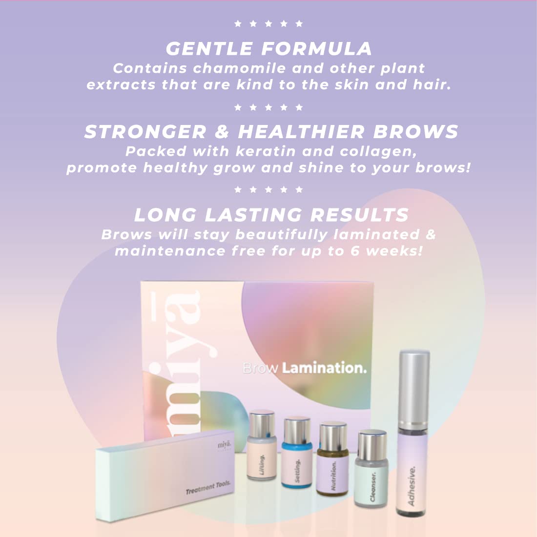 MIYA LASH | Brow Lamination Kit | Professional Eyebrow Lamination with Keratin | DIY Brow Lift Kit | Fuller, Thicker Brows for 6 weeks | Easy to Use | Includes Instruction, Treatment Tools & Brushes