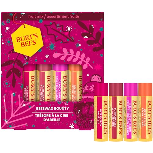 Burt's Bees Lip Balm Gift Set, Lip Balm Multipack, Sweet Peach, Watermelon, Pomegranate and Dragonfruit Lemon, 4x4.25g