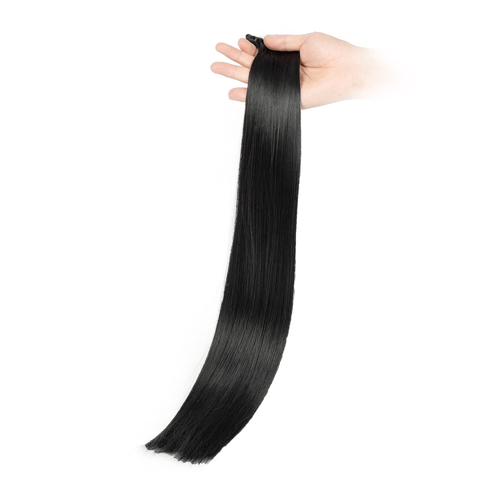 22 Inch Long Straight Clip in Hair Extensions 180 Grams 12PCS Clip in Synthetic Fiber Hair Extensions Natural Black Full Head Double Weft Hairpieces for Women