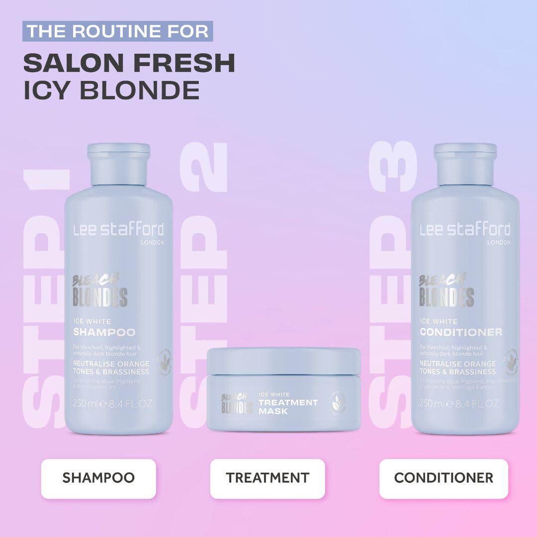 Lee Stafford Blue Toning Hair Mask | Bleach Blonde Ice White Collection - Best Conditioning Mask, Corrects Brassy & Orange Tones, Great for Dark, Highlighted, Cool Hair, 6.7 Fl Oz