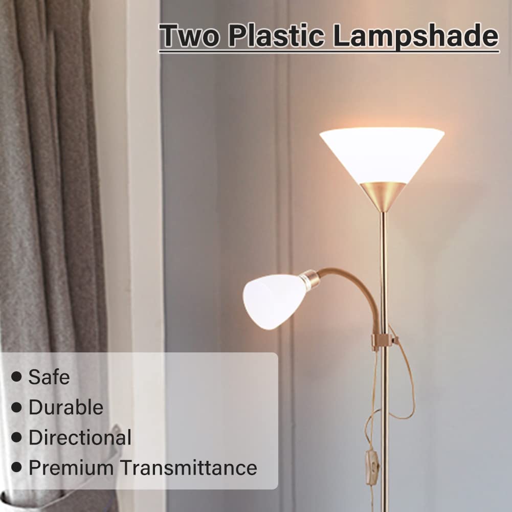 INMOZATA Mother and Children Floor Lamp Uplighter 2 Way Floor Light Reading Light with Double Button Control for Living Room Bedroom (White & Copper)