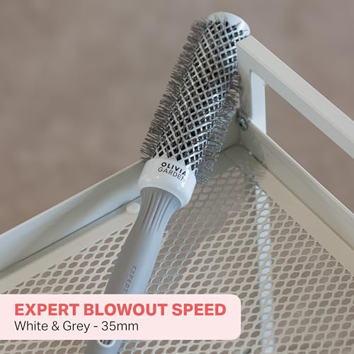 Olivia Garden Expert Blowout Speed – White & Grey - 35 - Ceramic Coated Round Brush with Extra Long Barrel for 25% Faster Blowouts